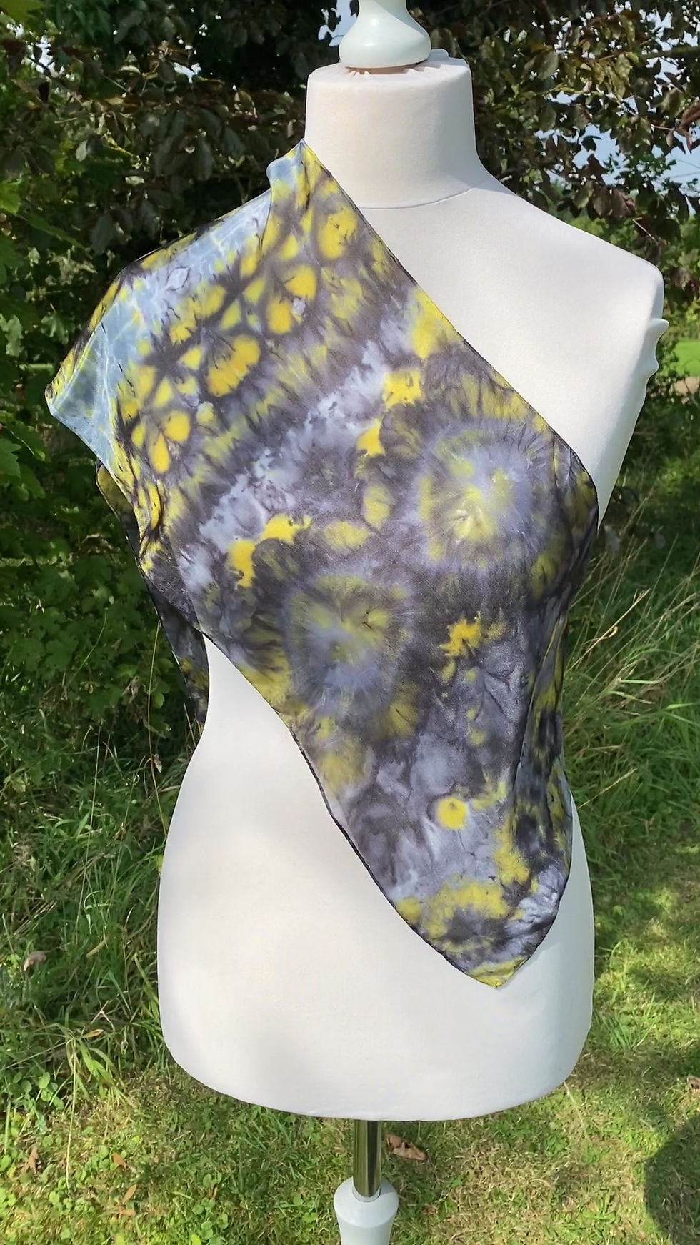 Thumbnail: Midnight  Sunflowers ~  Hand Painted Grey & Yellow Pure Silk Scarf
