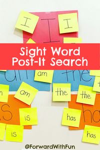 Sight words are matched from post-its onto construction paper.