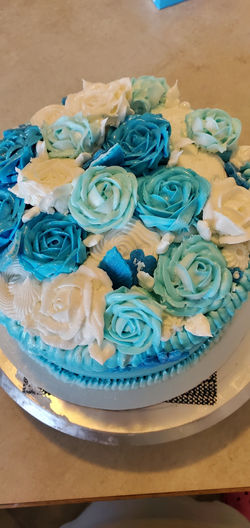 All Red w Blue Roses, & flowers