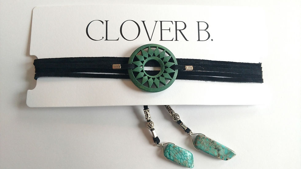 Black Suede Wrap Necklace with Turquoise Stones
