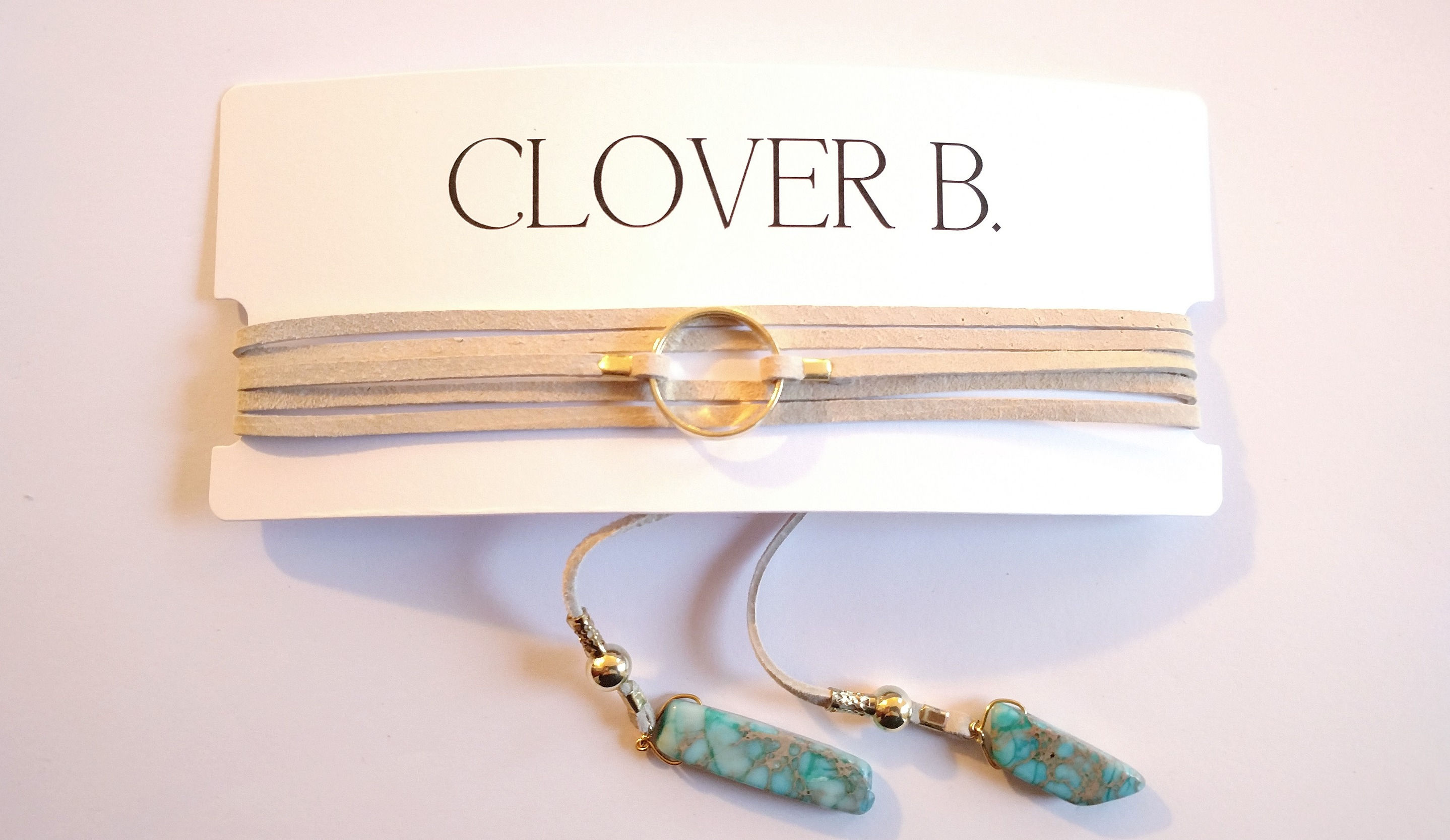 Cream Suede Wrap Necklace with Turquoise Jasper Stones