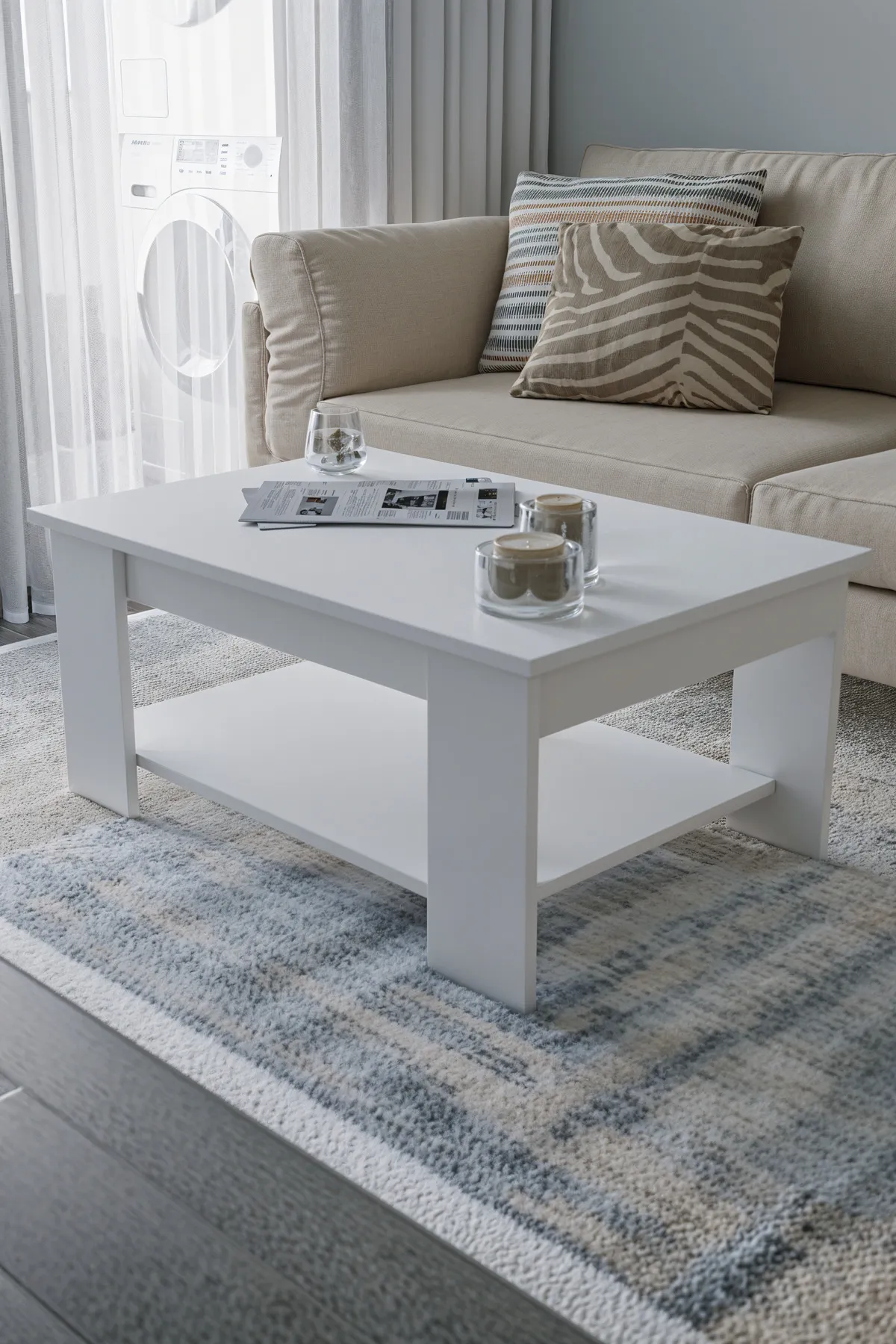 Beyaz Sole Orta Sehpa 60x90x45 Alt Büyük Raflı