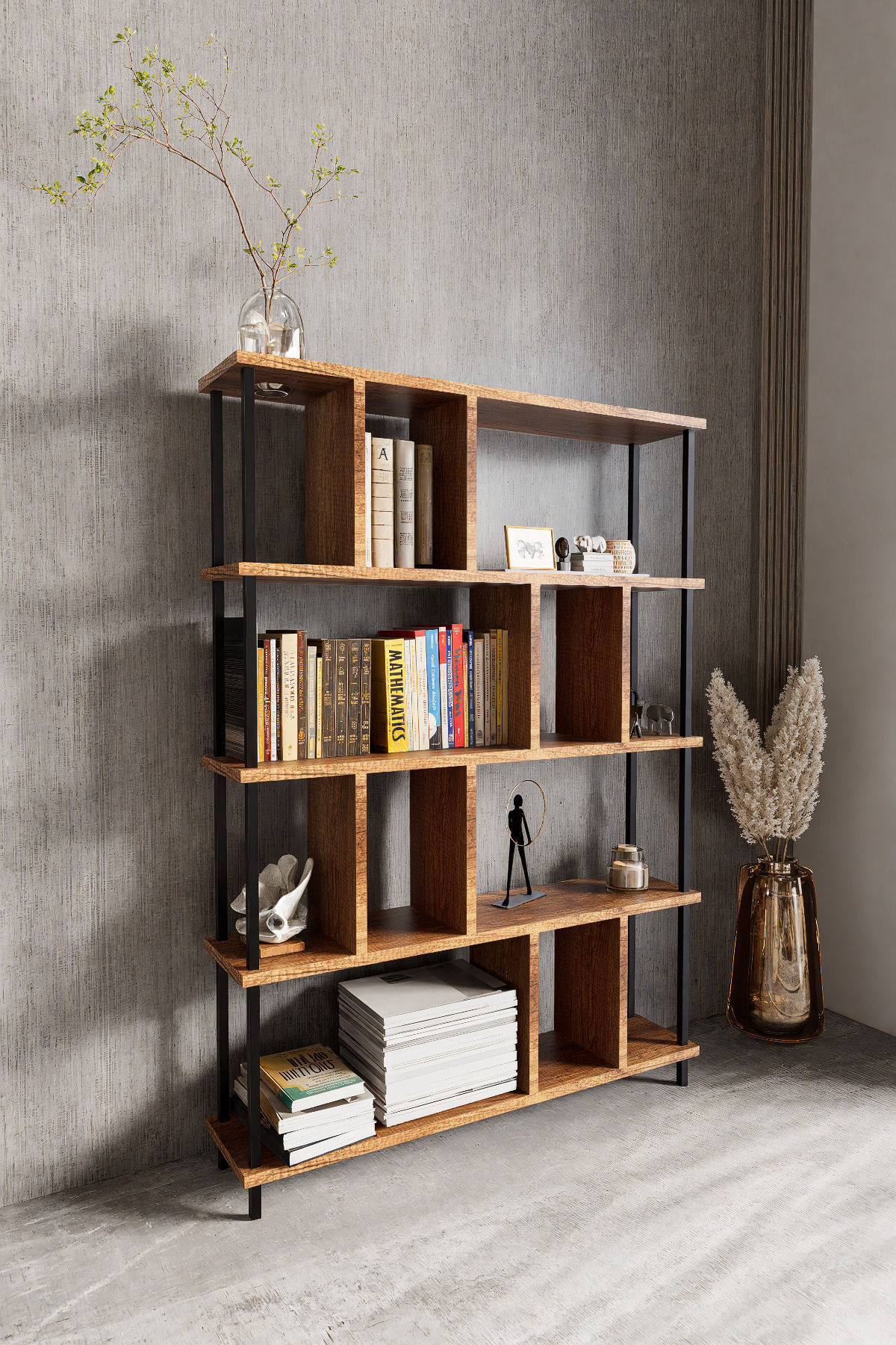 CEVİZ | 5 Raflı Kitaplık - Kitaplık - 130cm x 90cm x 30cm Kitaplık