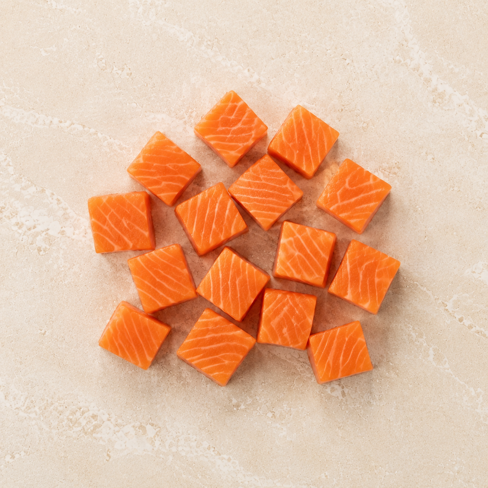 Thumbnail: Norindic Seafoods Fresh Salmon Poke Cubes, detail topdown