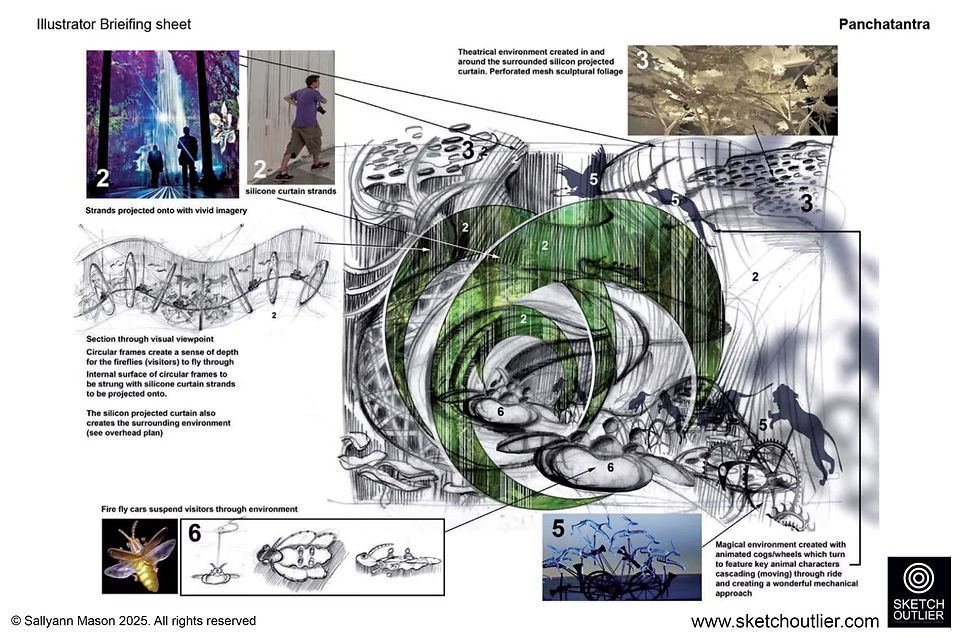 Concept sketching for Panchatantra Dark Ride