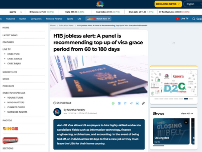 外籍员工福音!H-1B失业后的宽限期或将延长至180天!