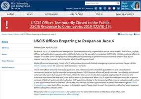 移民局最早将于6月4日对外开放，部分已取消预约将自动重排