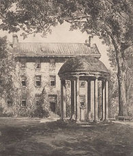 Photograph of Orr Etching depicting Old Well and Old East at University of North Carolina in Chapel Hill.