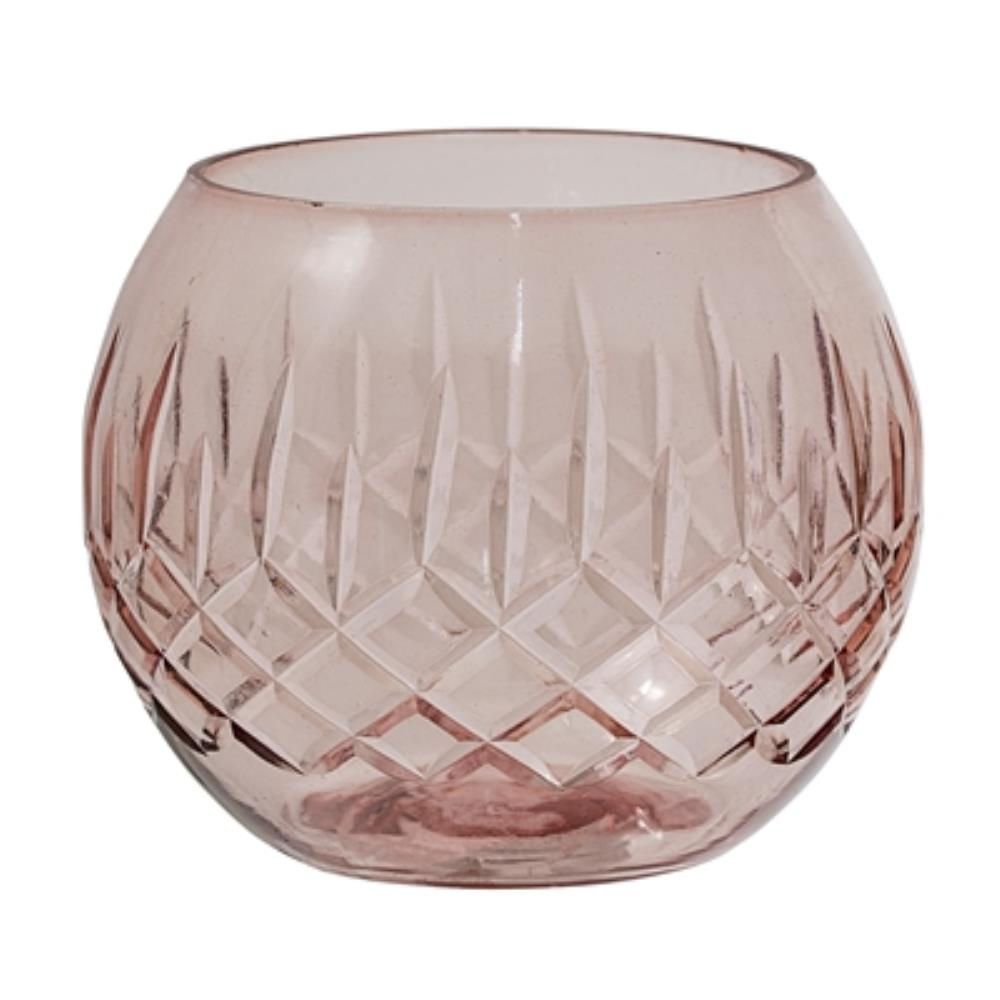 Rose Pink Cut Glass Tealight Holder