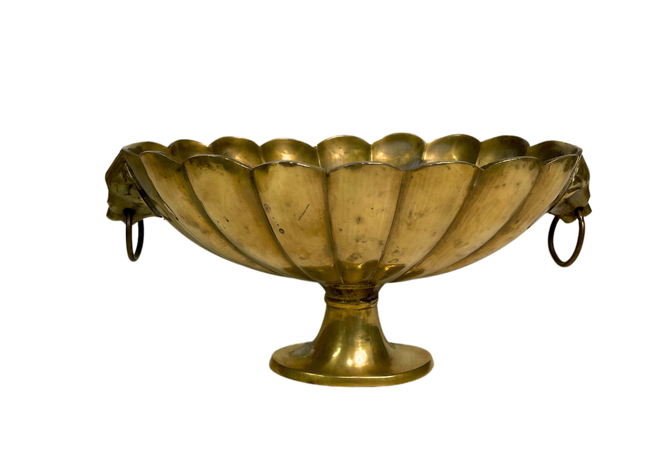 Brass Oval Compote Bowl/w Lion Head Detail
