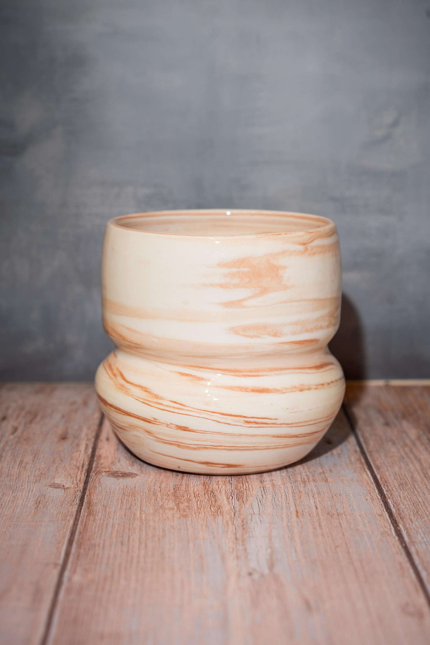 Vase "Jupiter" Pots d'Ania. Terres mêlées marbrées orange et blanc. Céramique artisanale, pièce unique. Décoration intérieure