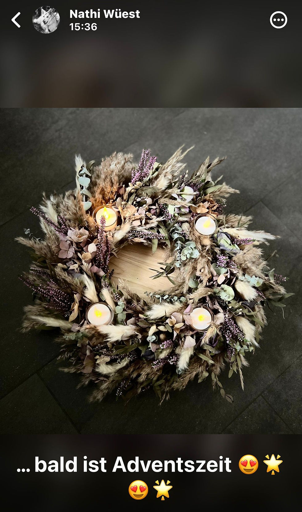Adventskranz Trockenblumen mit Rechaudkerzen