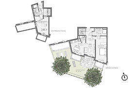 Grundrissplan einer 3-Zimmer Gartenwohnung