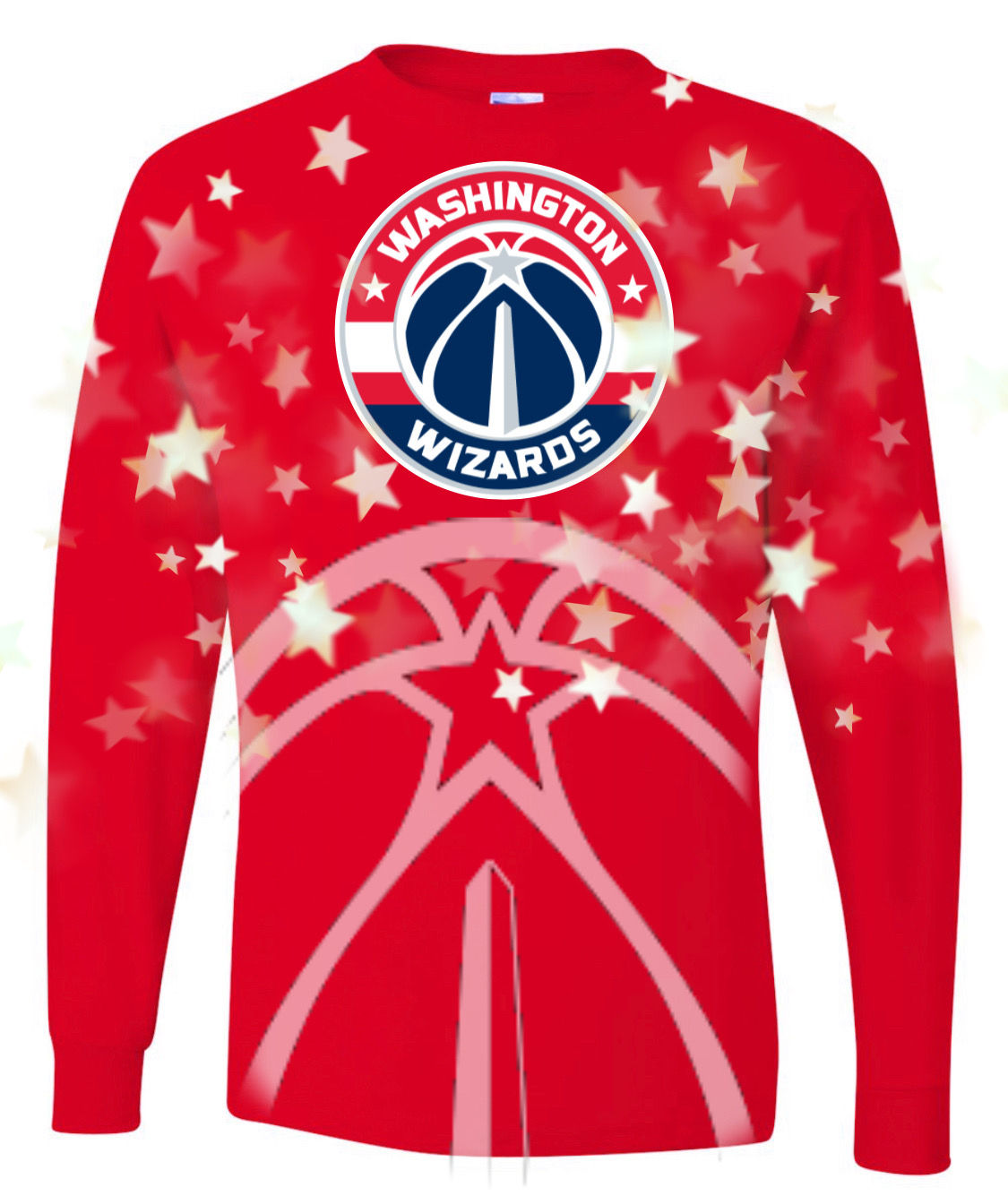 Wizards long sleeve tee unisex red, grey, blue and white size lx to 4 xl #01nba