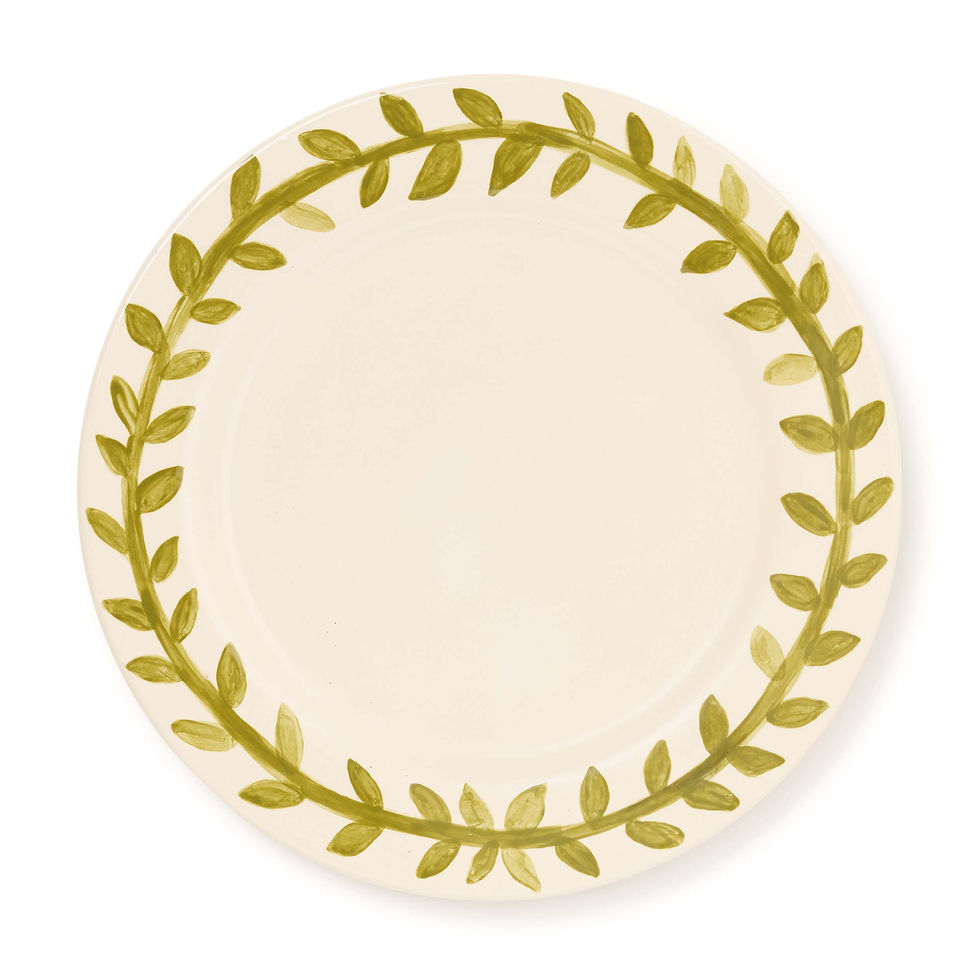 Front view of handpainted olive branch plate by artist harryjoneslondon