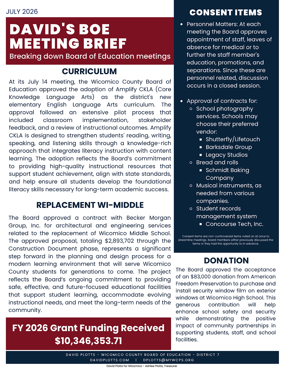 Board of Education Meeting Brief: July 2026