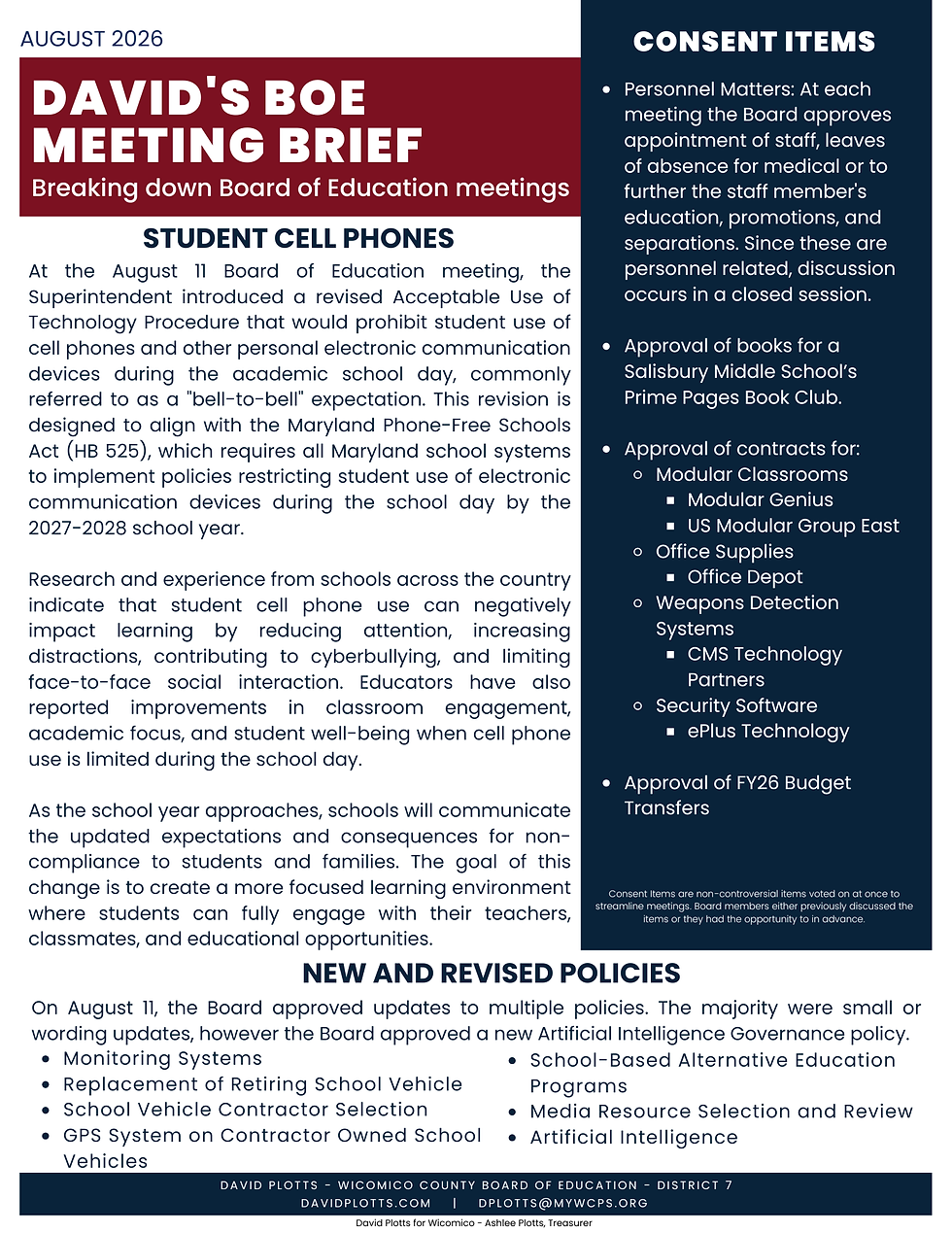 Board of Education Meeting Brief: August 2026
