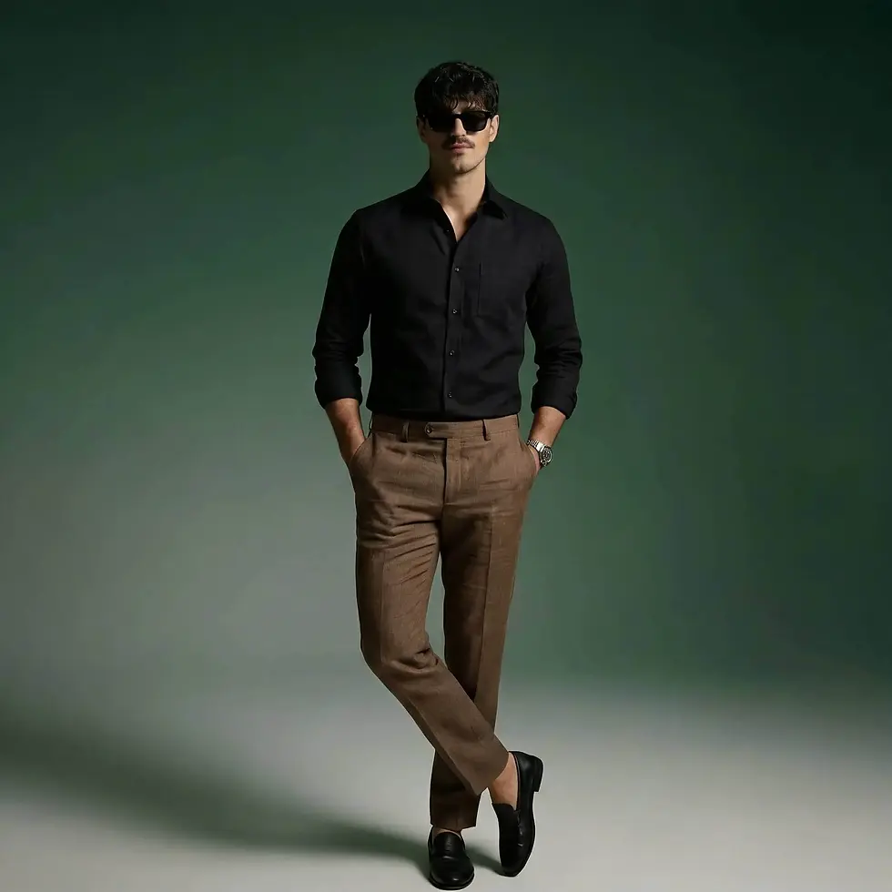 Thumbnail: Black twill cotton shirt for men