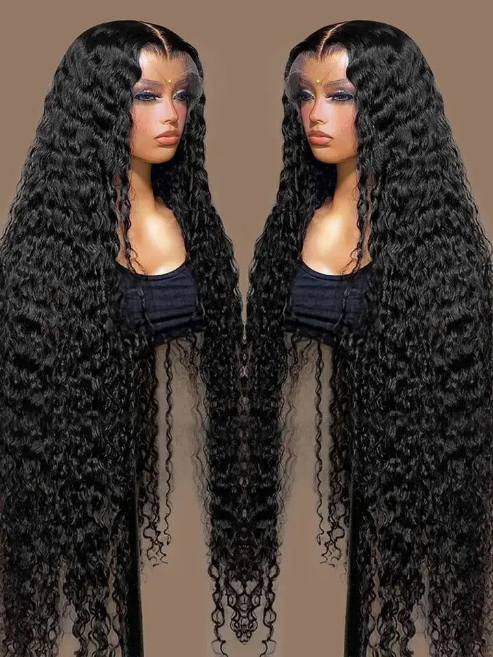A black curly, water Wave wig