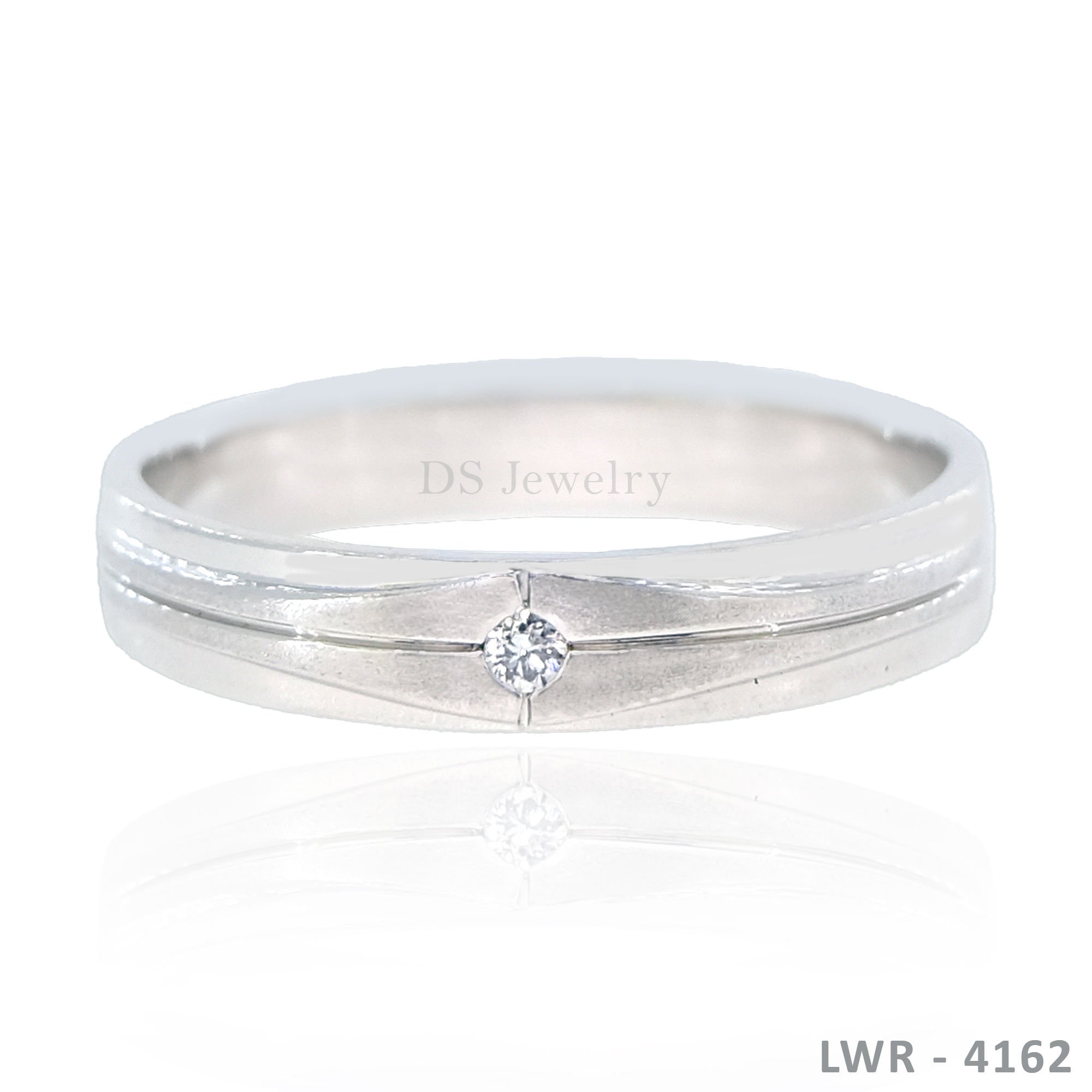 14K-WG Solo Diamond Matte Finish Wedding Ring