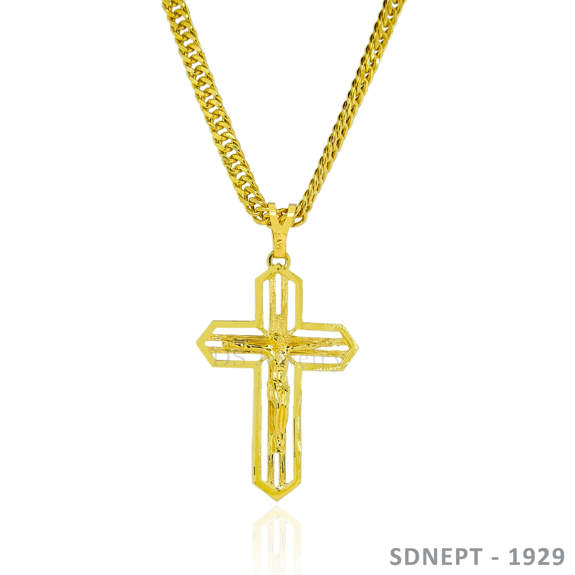 18K-YG Cadena Chain with Cross Pendant