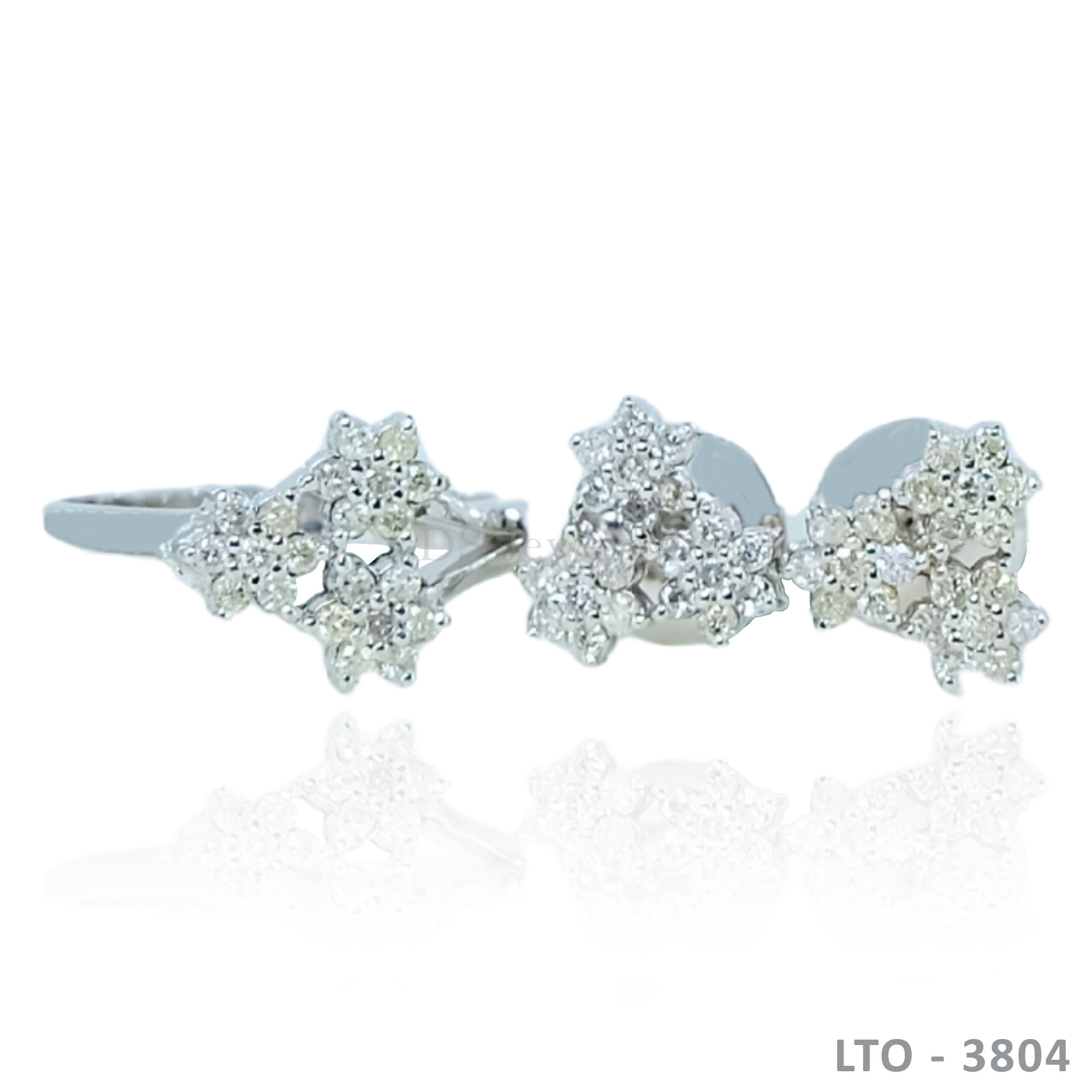 14K-WG Three Rositas with Diamond Set Ring and Earrings