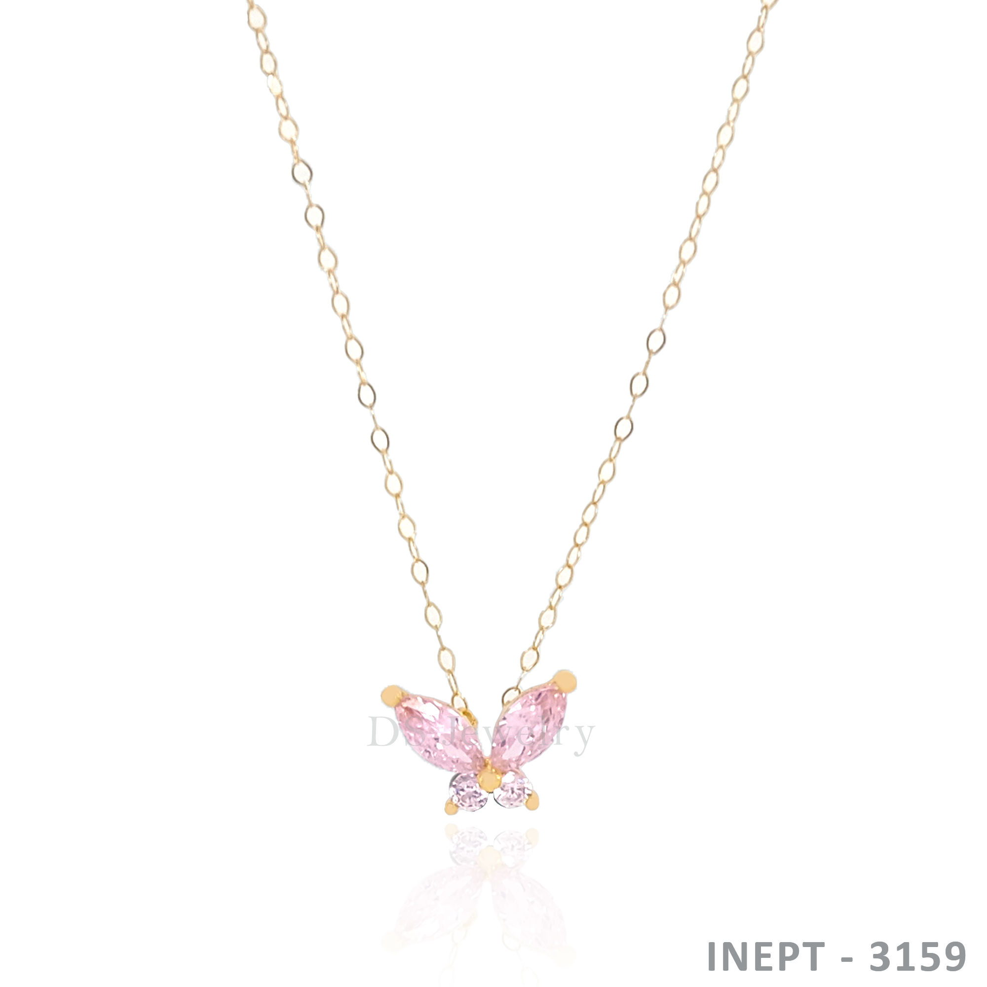 18K-YG Thin Chain with Butterfly Birth Stone Pendant