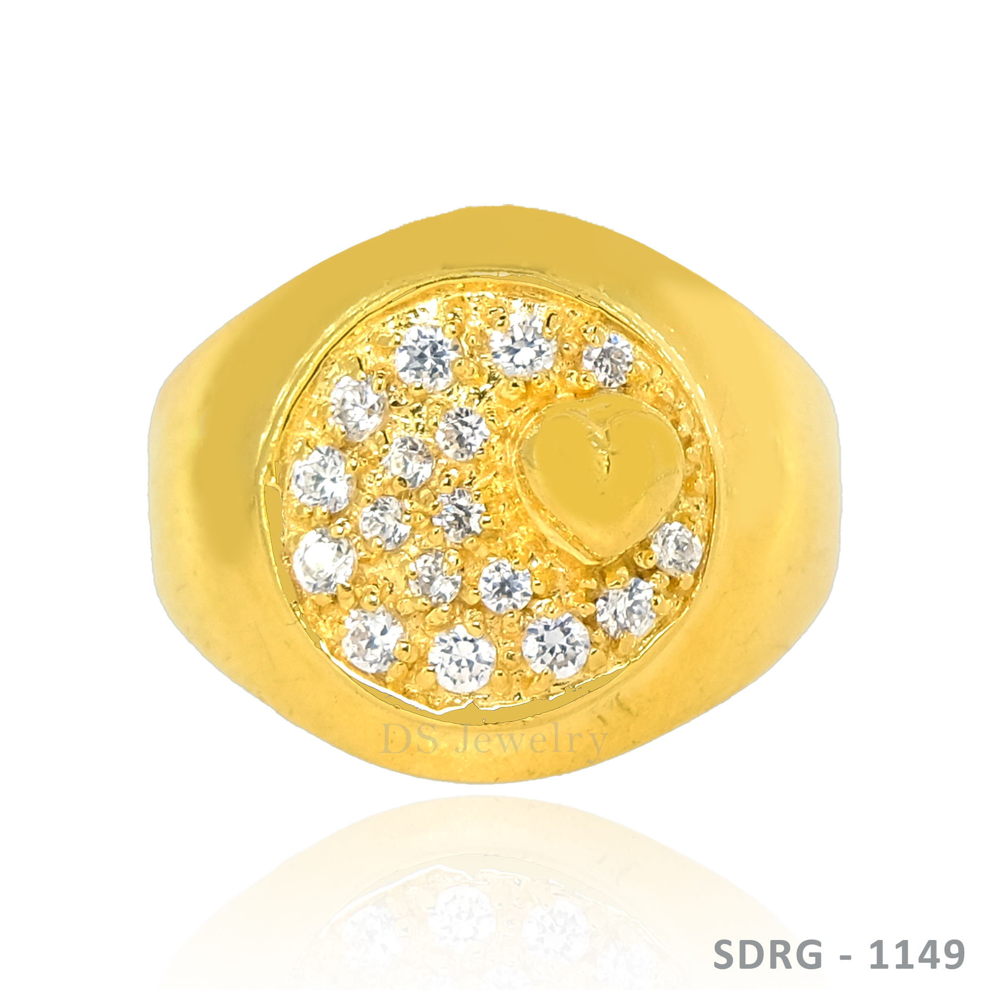 18K-YG Heart with 17 Cubic Zirconia Ring