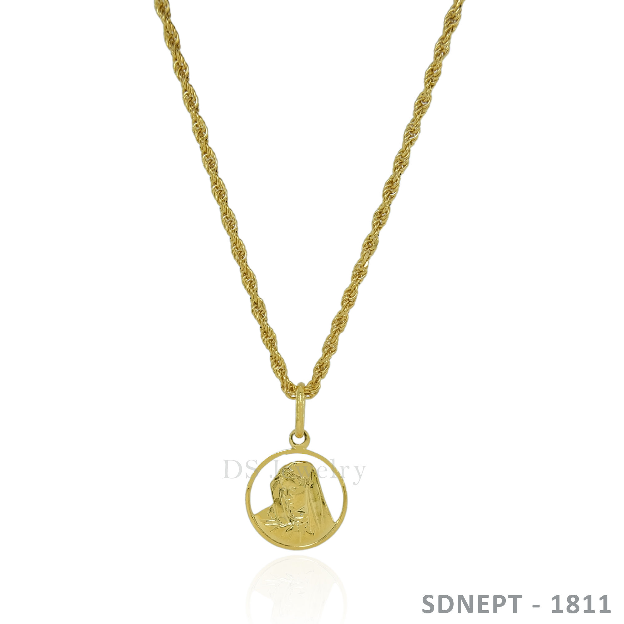18K-YG Rope Chain with Religious Pendant