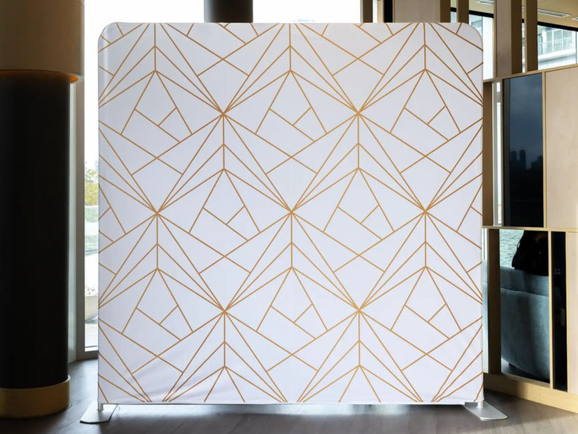 Focal Concepts White Background with Gold Geometric Lines Photobooth Backdrop