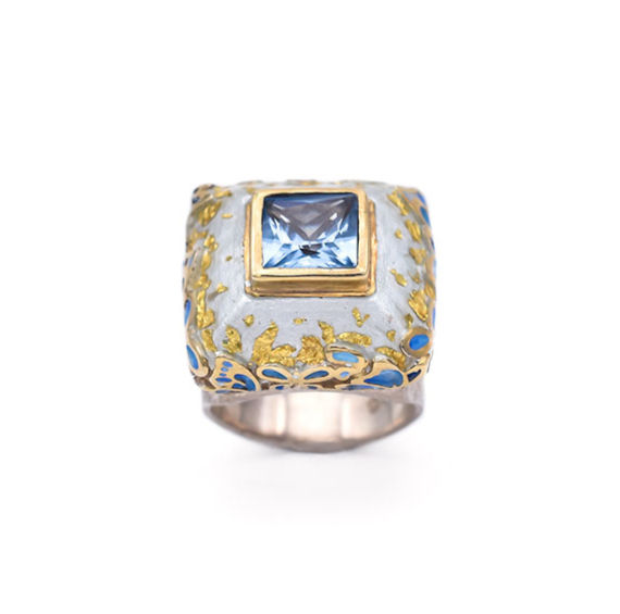 Miniaturbild: Schmetterlings-Ring mit Emaille und Topas