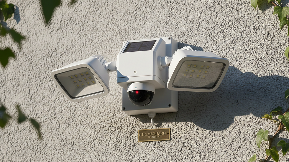 Close-up view of a motion sensor security light mounted on a house exterior
