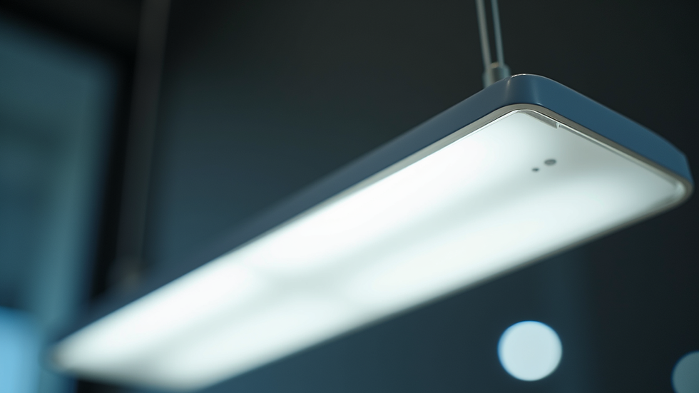 Close-up view of a modern LED light fixture installed in a commercial space