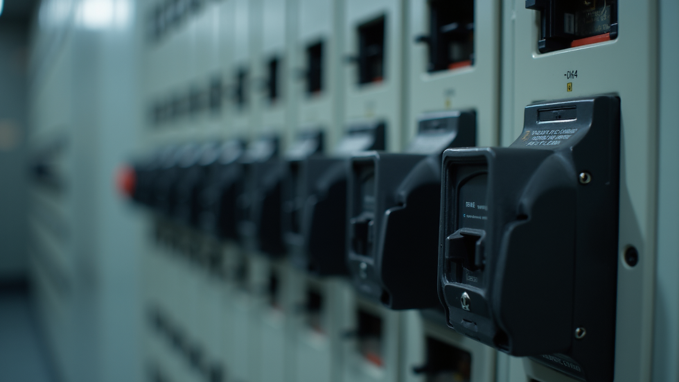 Close-up view of an electrical panel with circuit breakers