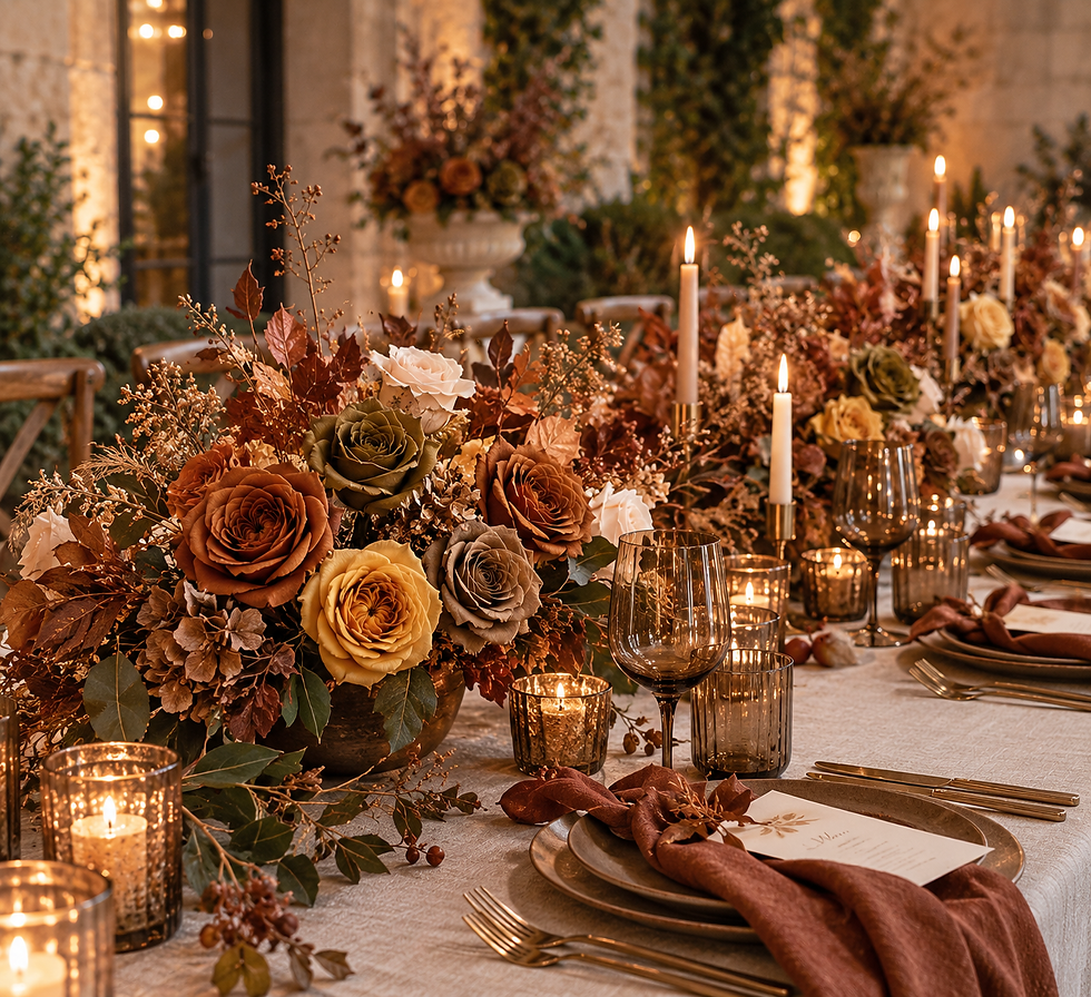 Décoration de table de mariage d’automne caramel et bronze