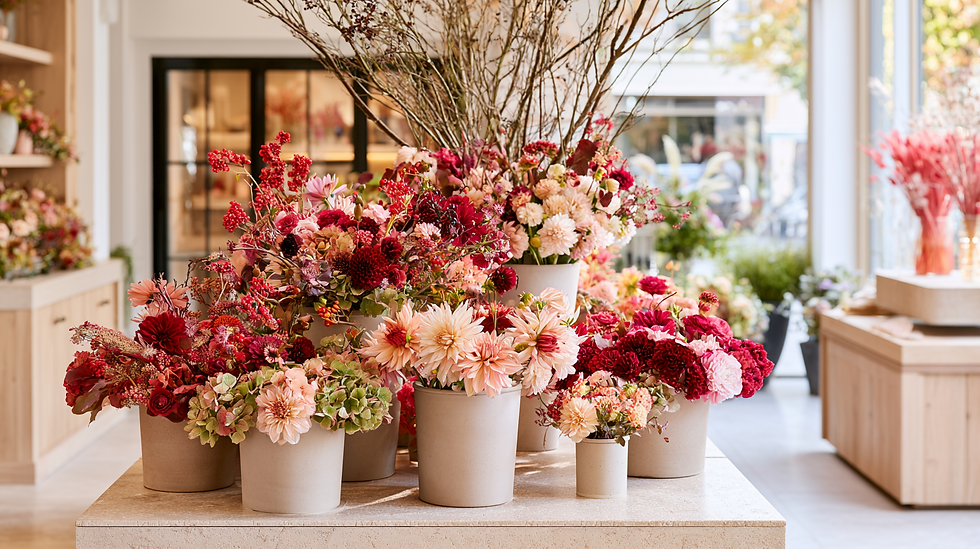 Décoration florale d’automne dans une boutique de fleuriste