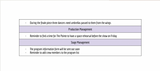 Production Meeting Report Page Two
