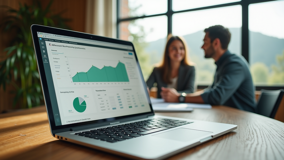 Close-up view of a laptop screen showing bookkeeping software dashboard