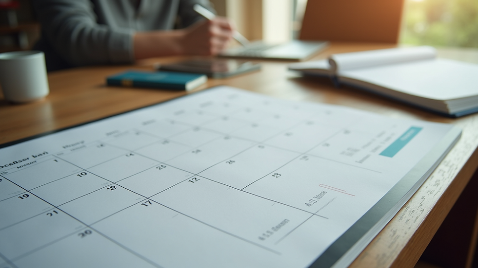 High angle view of a calendar with coaching sessions marked