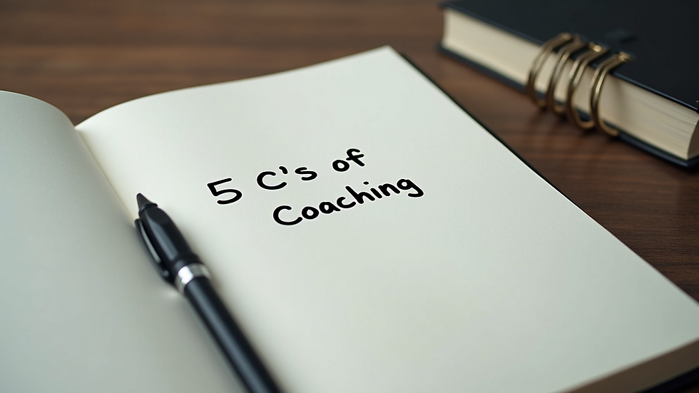 Close-up view of a notebook with the 5 C's of coaching written on it