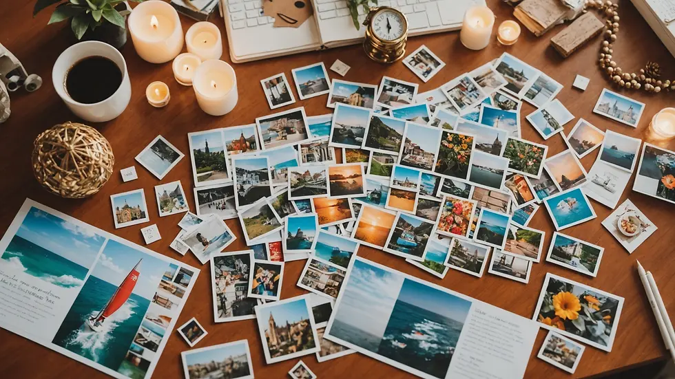 High angle view of a well-decorated vision board