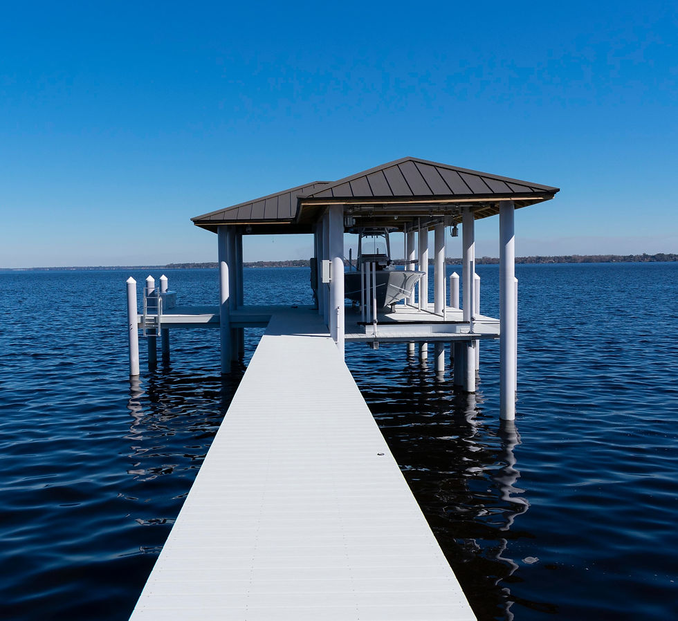 Large marine dock made of composite materials on the river