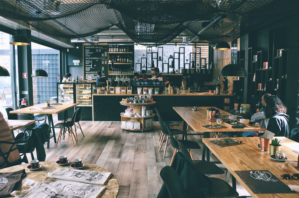 inside a local coffee shop with nautical aesthetics
