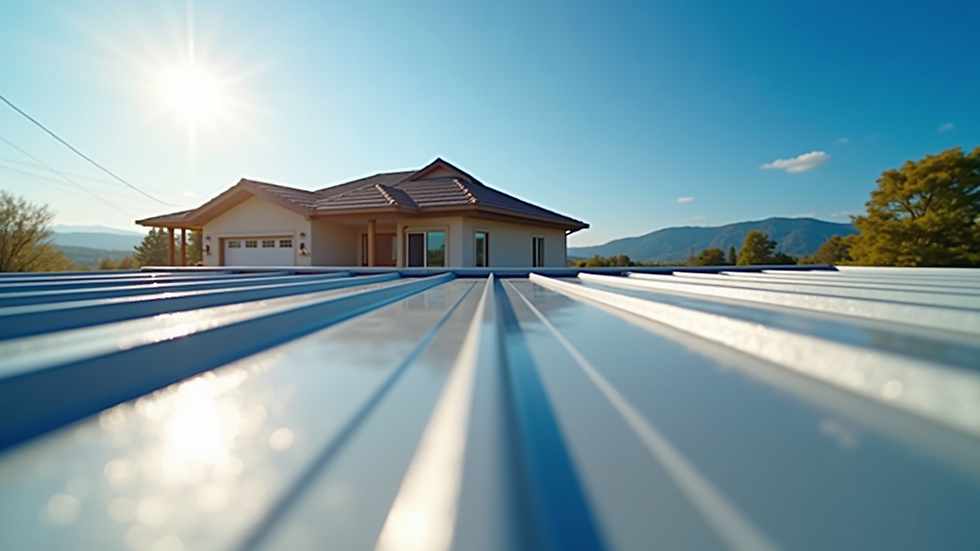 Eye-level view of a newly installed metal roof on a residential home