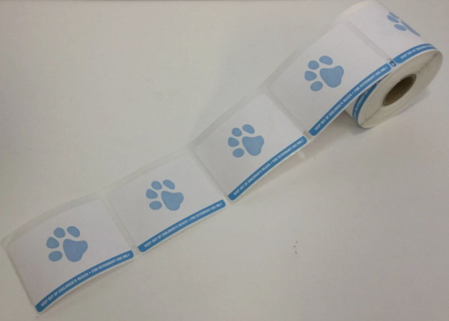 Thumbnail: Veterinary Prescription Labels Red Paw Print & Warning, 2-1/8 x 2-3/4, 12 Rolls