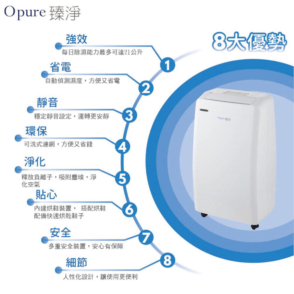 縮圖：【Opure 臻淨】DH1 負離子清淨除濕機  三級能效 每日達 21L 贈萬國通路KK67手提行李箱(無背帶款)