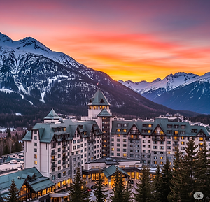 Luxury mountain resort in Whistler – Fairmont Chateau in winter with alpine backdrop