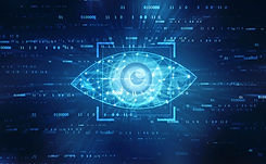 AI eye with 1's and 0's blue background