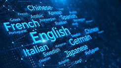 Blue background with names of multiple languages