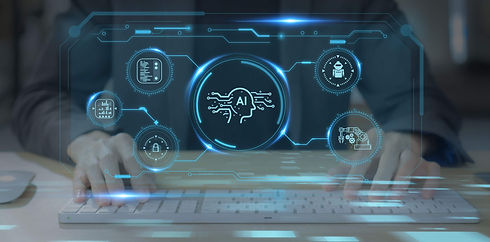 Transparent computer screen with AI automation symbols